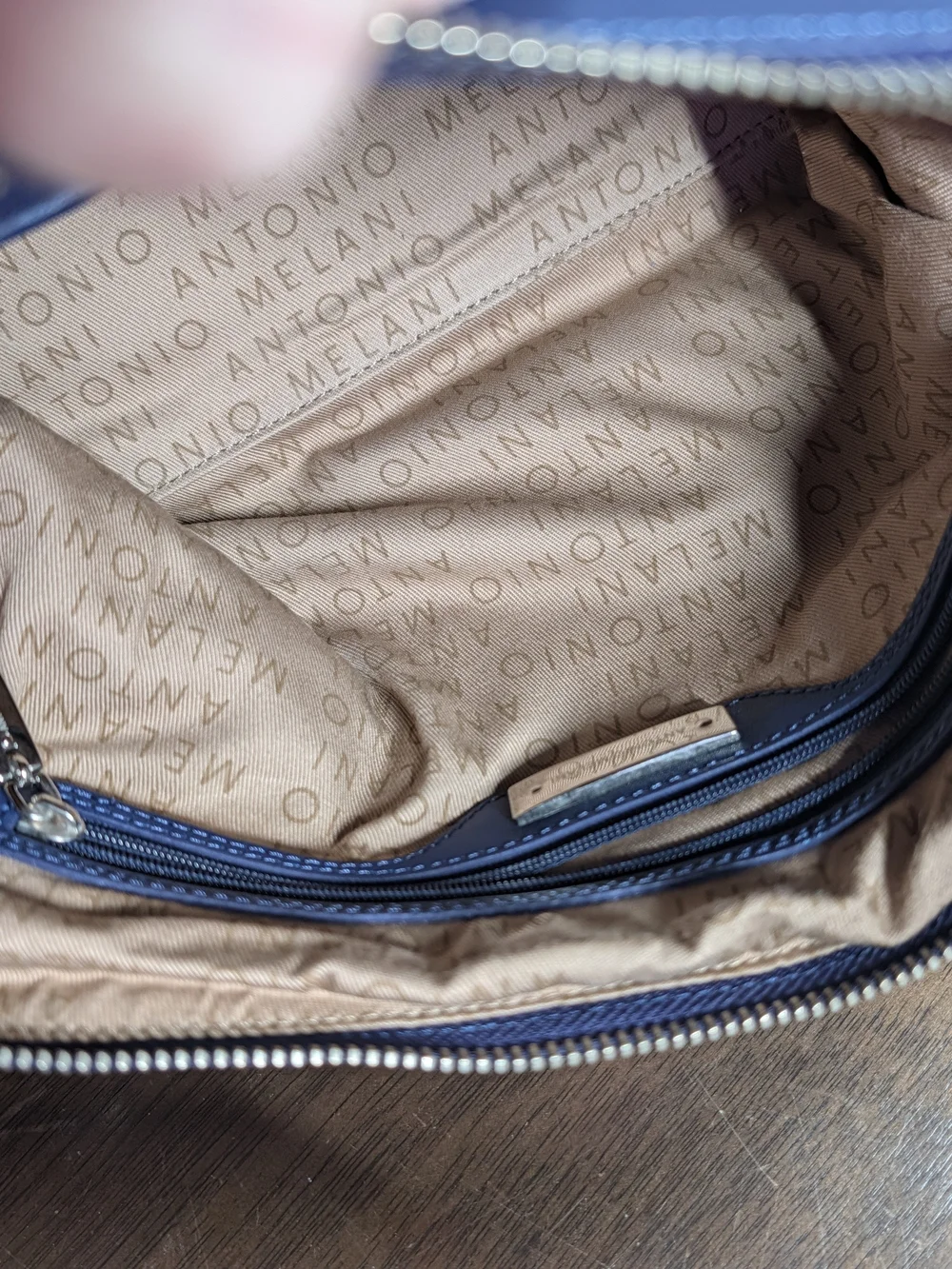 Tignanello Blue Pebbled Leather Organizer Crossbody Bag Purse